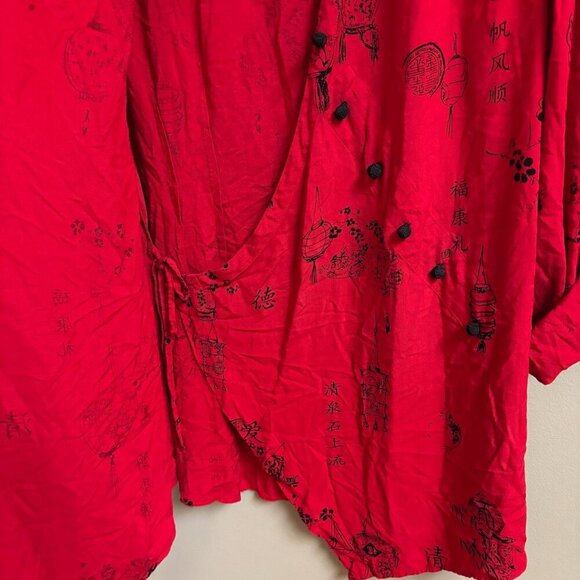 Soft Surroundings Women Wrap Top Size *S Knot Button Asian Tunic Red Asymmetric - Picture 14 of 16